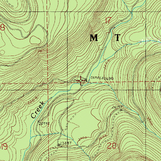 Topographic Map of Canyon Creek Campground, WA