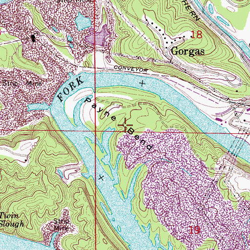 Topographic Map of Payne Bend, AL