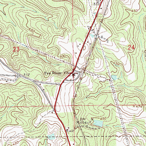 Topographic Map of Pea River Presbyterian Church, AL