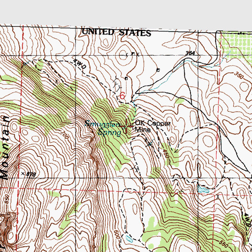 Topographic Map of OK Copper Mine, WA