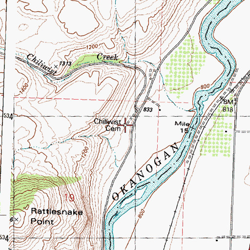 Topographic Map of Chiliwist Cemetery, WA