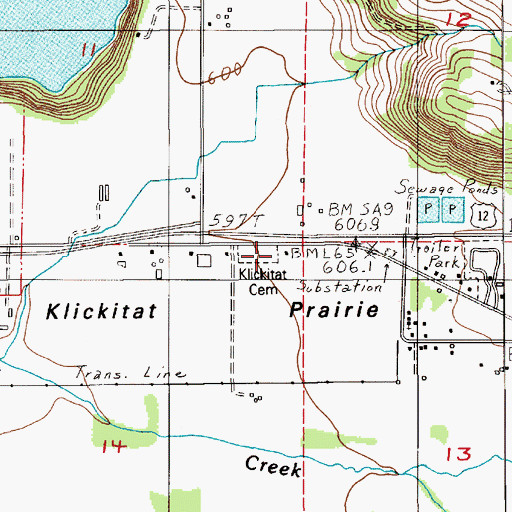 Topographic Map of Klickitat Cemetery, WA