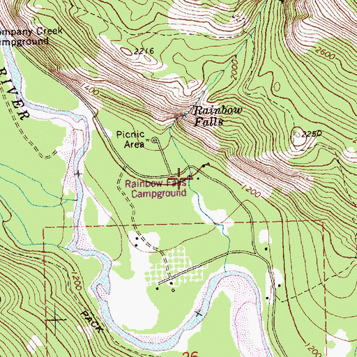 Topographic Map of Rainbow Falls Campground, WA