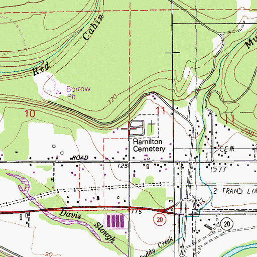 Topographic Map of Hamilton Cemetery, WA