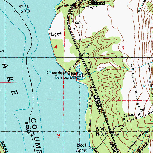 Topographic Map of Cloverleaf Beach Campground, WA