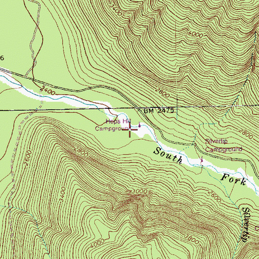 Topographic Map of Hops Hill Campground, WA