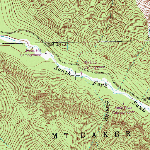 Topographic Map of Silvertip Campground, WA