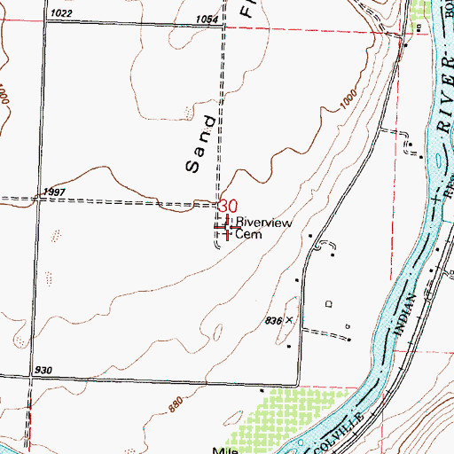 Topographic Map of Riverview Cemetery, WA