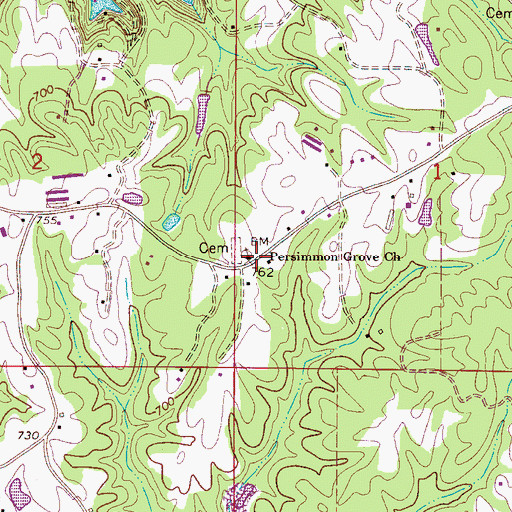 Topographic Map of Persimmon Grove Church of Christ, AL