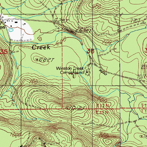 Topographic Map of Winston Creek Campground, WA