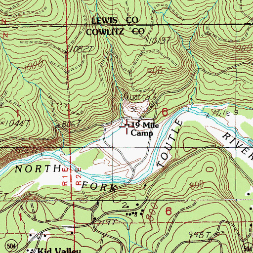 Topographic Map of Nineteen Mile Camp, WA