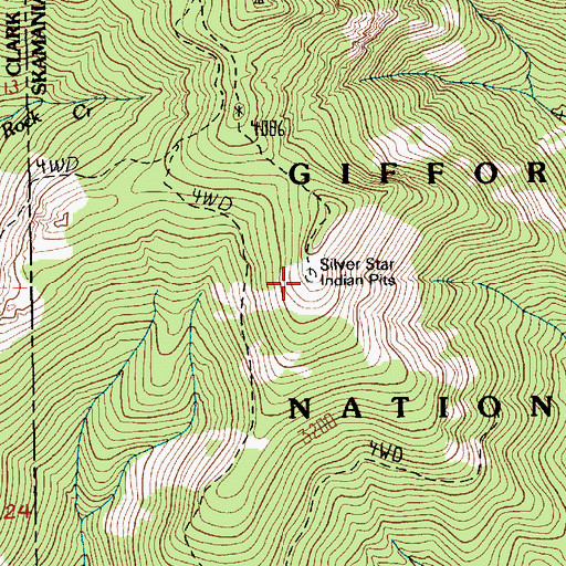 Topographic Map of Silver Star Indian Pits, WA