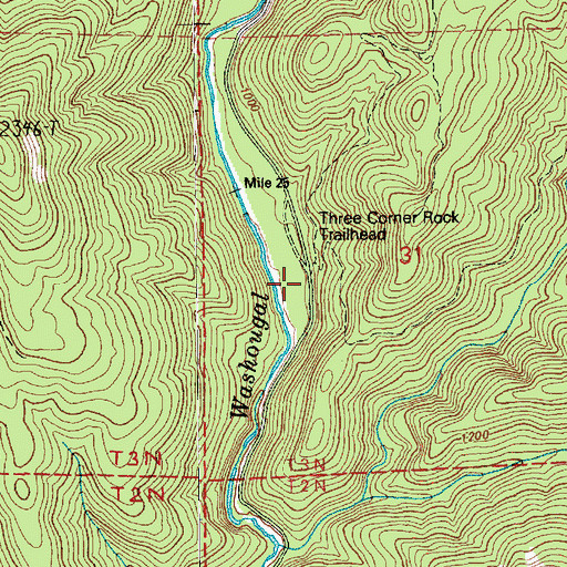 Topographic Map of Three Corner Rock Trailhead, WA
