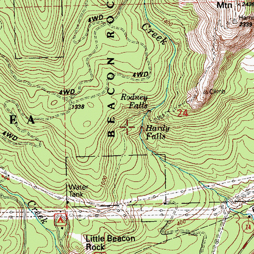 Topographic Map of Hardy Falls, WA