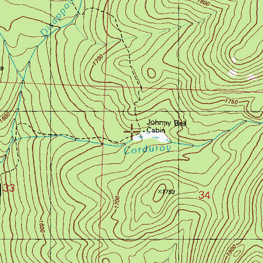 Topographic Map of Johnny Bell Cabin, WA