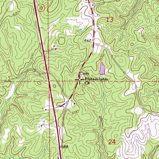 Topographic Map of Philadelphia Baptist Church, AL