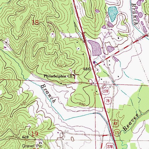 Topographic Map of Philadelphia United Methodist Church, AL