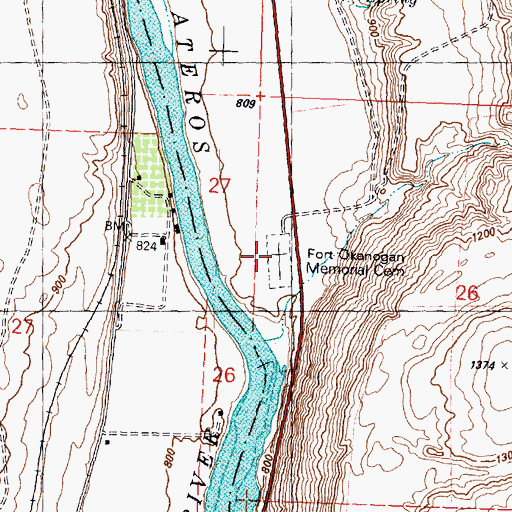 Topographic Map of Fort Okanogan Memorial Cemetery, WA