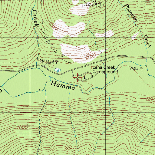 Topographic Map of Lena Creek Campground, WA