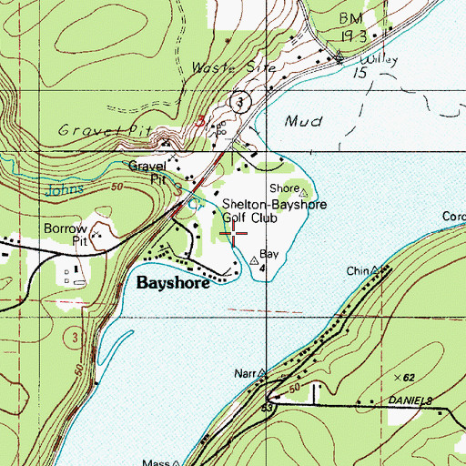 Topographic Map of Shelton Bayshore Golf Club, WA