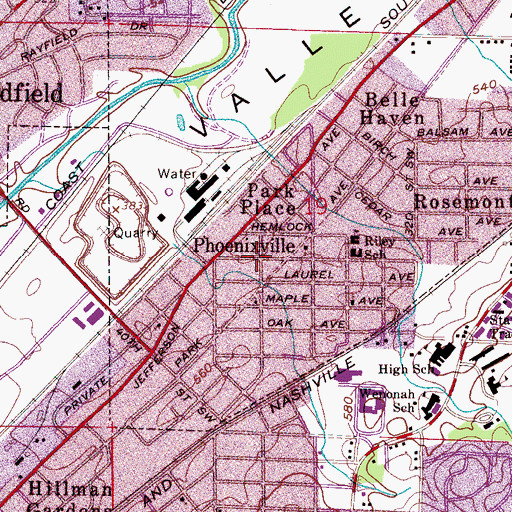 Topographic Map of Phoenixville, AL