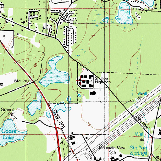 Topographic Map of Shelton High School, WA