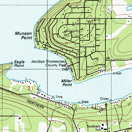 Topographic Map of Jacobys Shorecrest County Park, WA