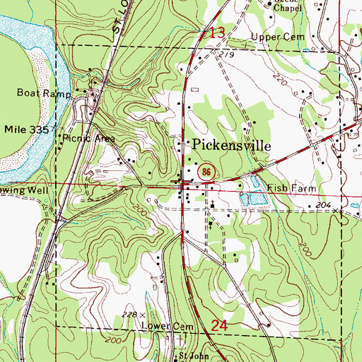 Topographic Map of Pickensville, AL