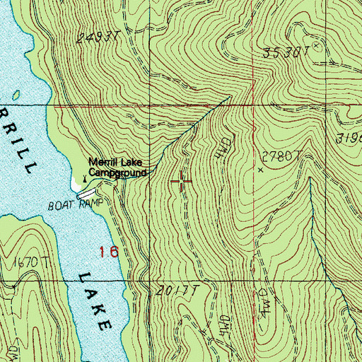 Topographic Map of Merrill Lake Campground, WA