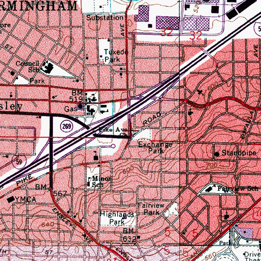 Topographic Map of Pike Avenue Baptist Church, AL