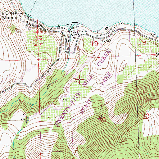 Topographic Map of Twenty-Five Mile Creek State Park, WA