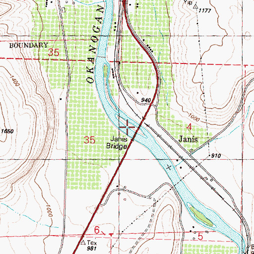 Topographic Map of Janis Bridge, WA