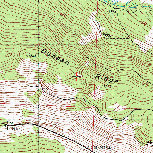 Topographic Map of Duncan Ridge, WA