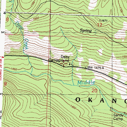 Topographic Map of Daisy Campground, WA