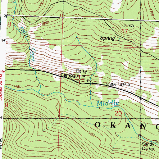 Topographic Map of Daisy Campground, WA