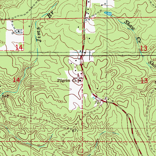 Topographic Map of Pilgrim Free Will Church, AL