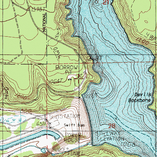 Topographic Map of Swift Dam Overlook, WA