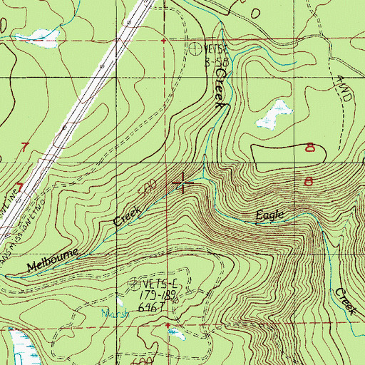 Topographic Map of Melbourne Creek, WA