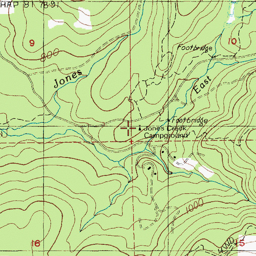 Topographic Map of Jones Creek Campground, WA
