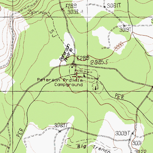 Topographic Map of Peterson Prairie Campground, WA