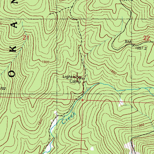 Topographic Map of Lightning Camp, WA