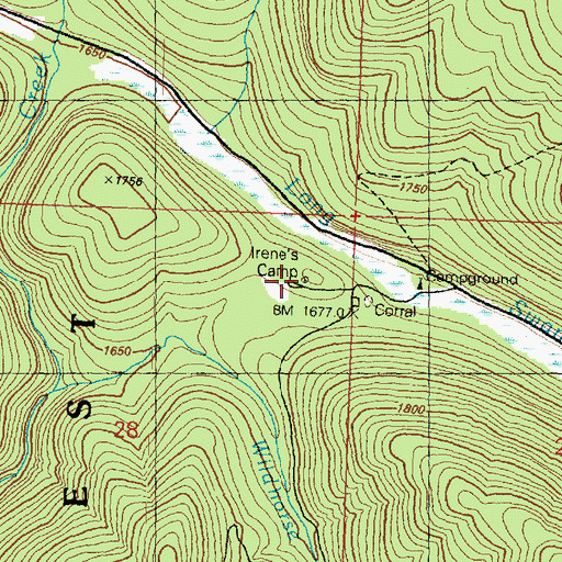 Topographic Map of Irenes Camp, WA