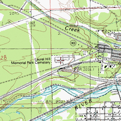 Topographic Map of Laurel Hill Memorial Cemetery, WA