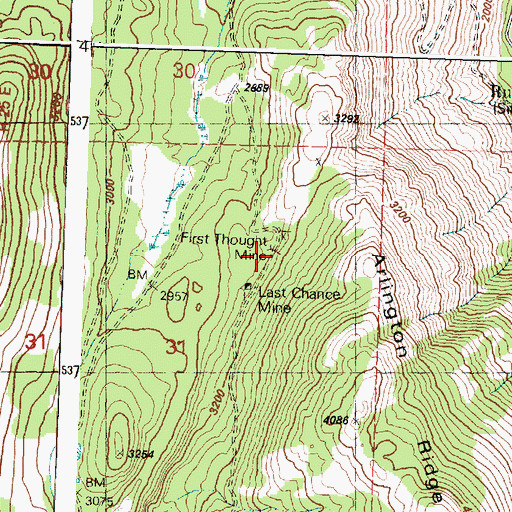 Topographic Map of First Thought Mine, WA