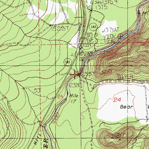 Topographic Map of Bear Valley, WA