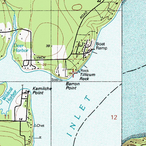Topographic Map of Tillicum Rock, WA
