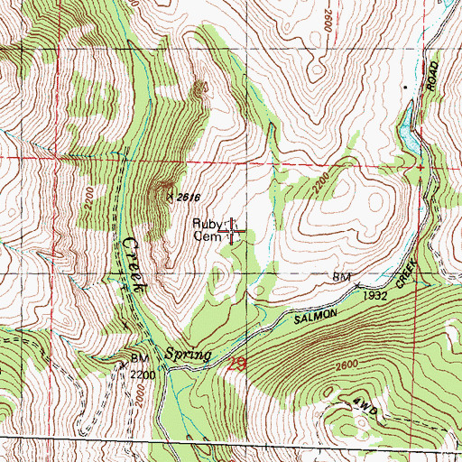 Topographic Map of Ruby Cemetery, WA