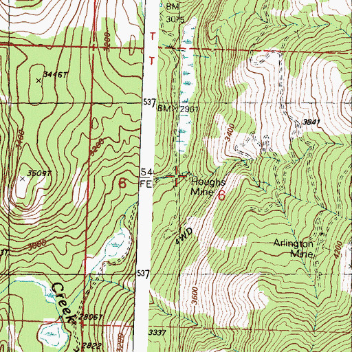 Topographic Map of Houghs Mine, WA