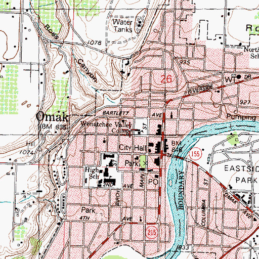 Topographic Map of Wenatchee Valley College, WA