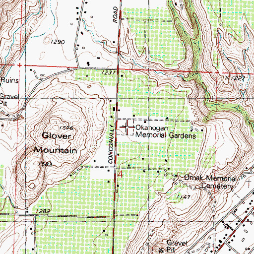 Topographic Map of Okanogan Memorial Gardens, WA